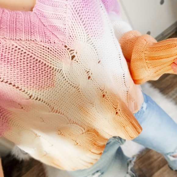 Fall Cable Knit Ombre Sweater Tie Dye Pullover Top Dolman Sweaters - Picture 9 of 10
